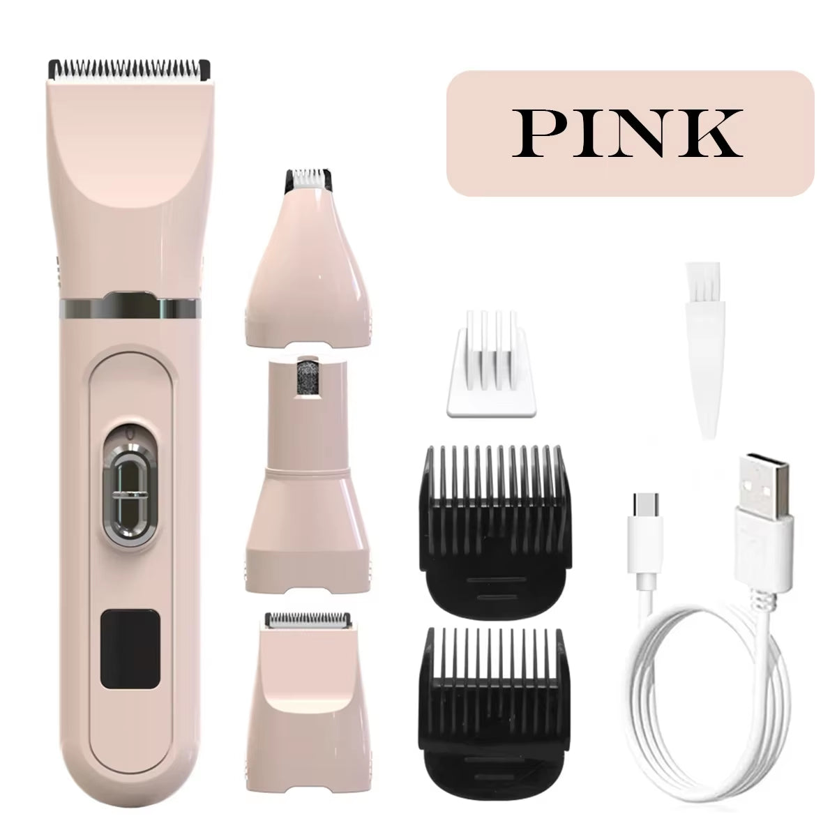 4-In-1 Pet Grooming and Care Set 4Different Blades Pet Hair Shaver Low Noise Pet Clippers Rechargeable Cordless Safe Dog Trimmer