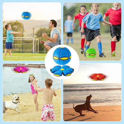 UFO Flying Saucer Dog Toy - Interactive Transforming Ball with LEDs