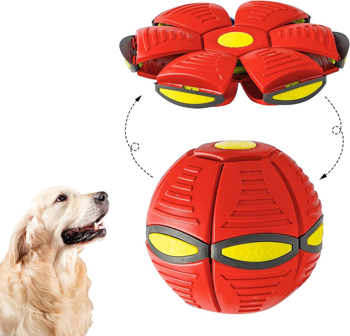 UFO Flying Saucer Dog Toy - Interactive Transforming Ball with LEDs