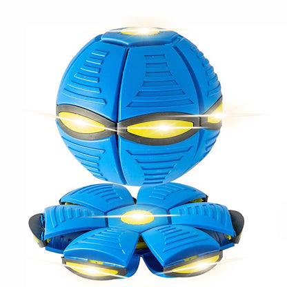 UFO Flying Saucer Dog Toy - Interactive Transforming Ball with LEDs