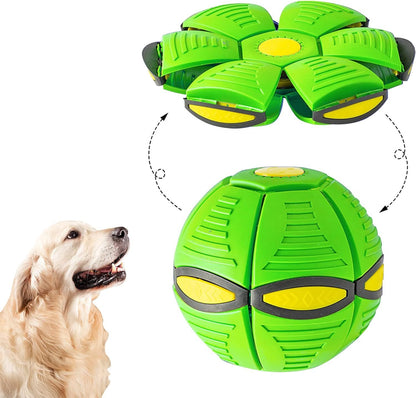 UFO Flying Saucer Dog Toy - Interactive Transforming Ball with LEDs